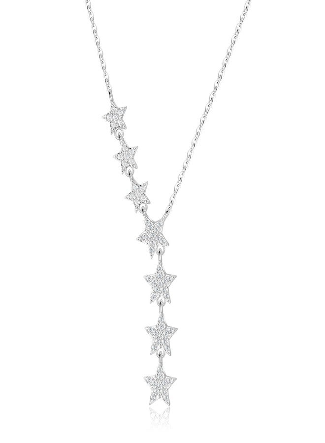 Kyerlyn Silver Crystal Star Necklace for Women, Star CZ Charm Statement Y-Necklace Silver Dainty Shining Necklace Exquisite Choker Necklace for Women Adjustable Jewelry Gifts - Image 1